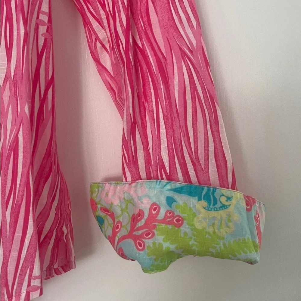 Lilly Pulitzer Pink and White Button Down Shirt - Picture 2 of 3